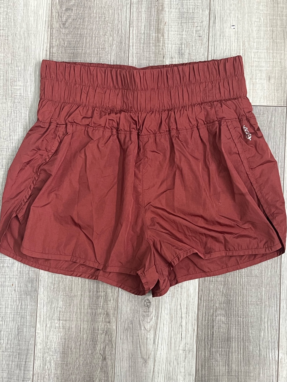 Free People Women's Elastic-Waist Athletic Shorts in Burgundy